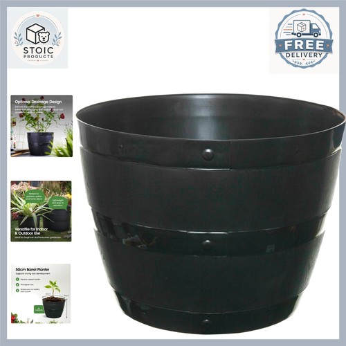 50cm black barrel planter - black,